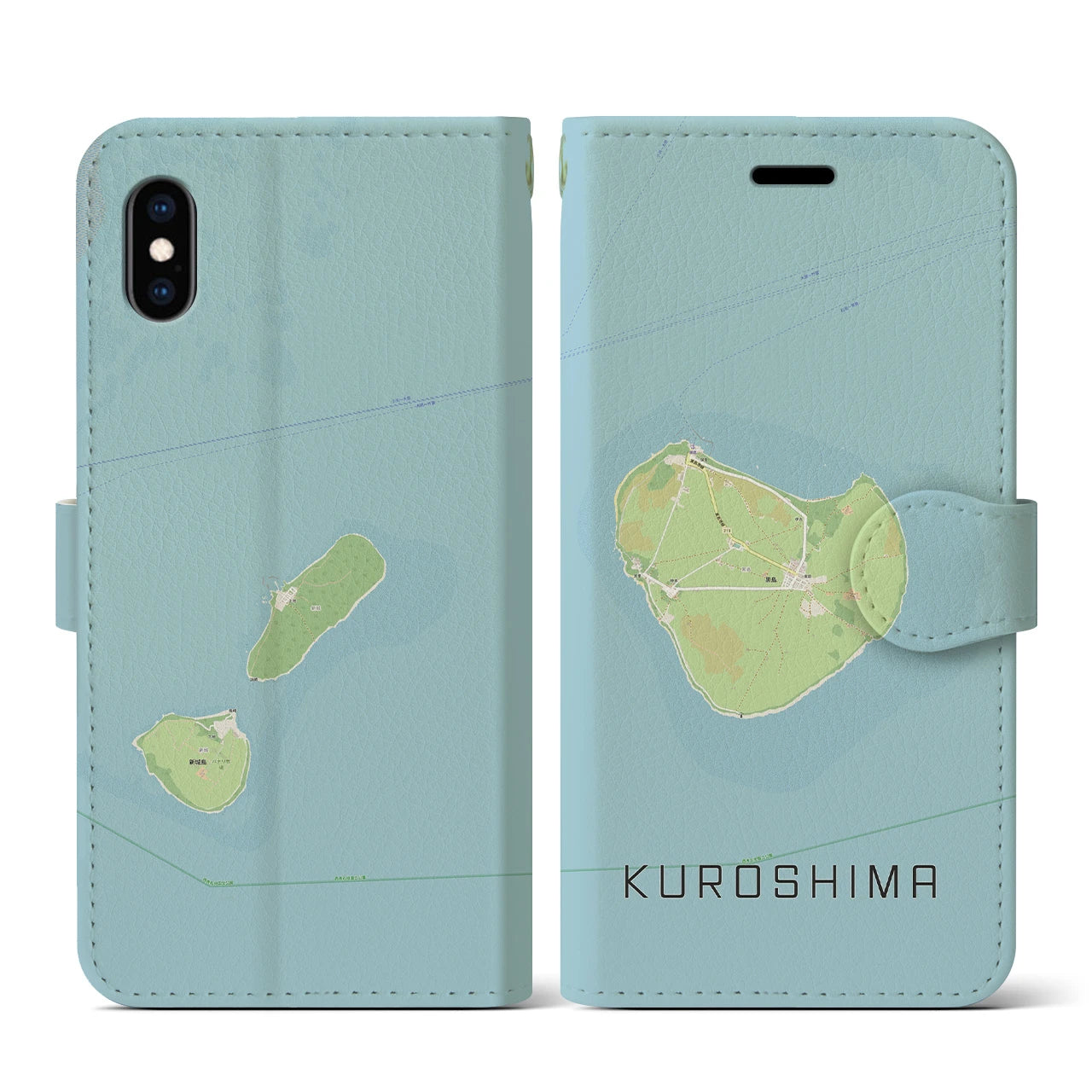【黒島(沖縄県)】地図柄iPhoneケース(手帳タイプ)ナチュラル・iPhone XS / X 用