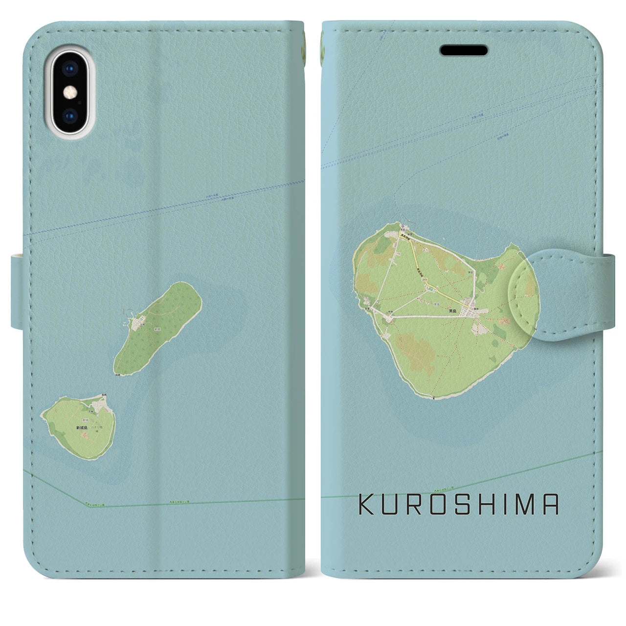 【黒島(沖縄県)】地図柄iPhoneケース(手帳タイプ)ナチュラル・iPhone XS Max 用