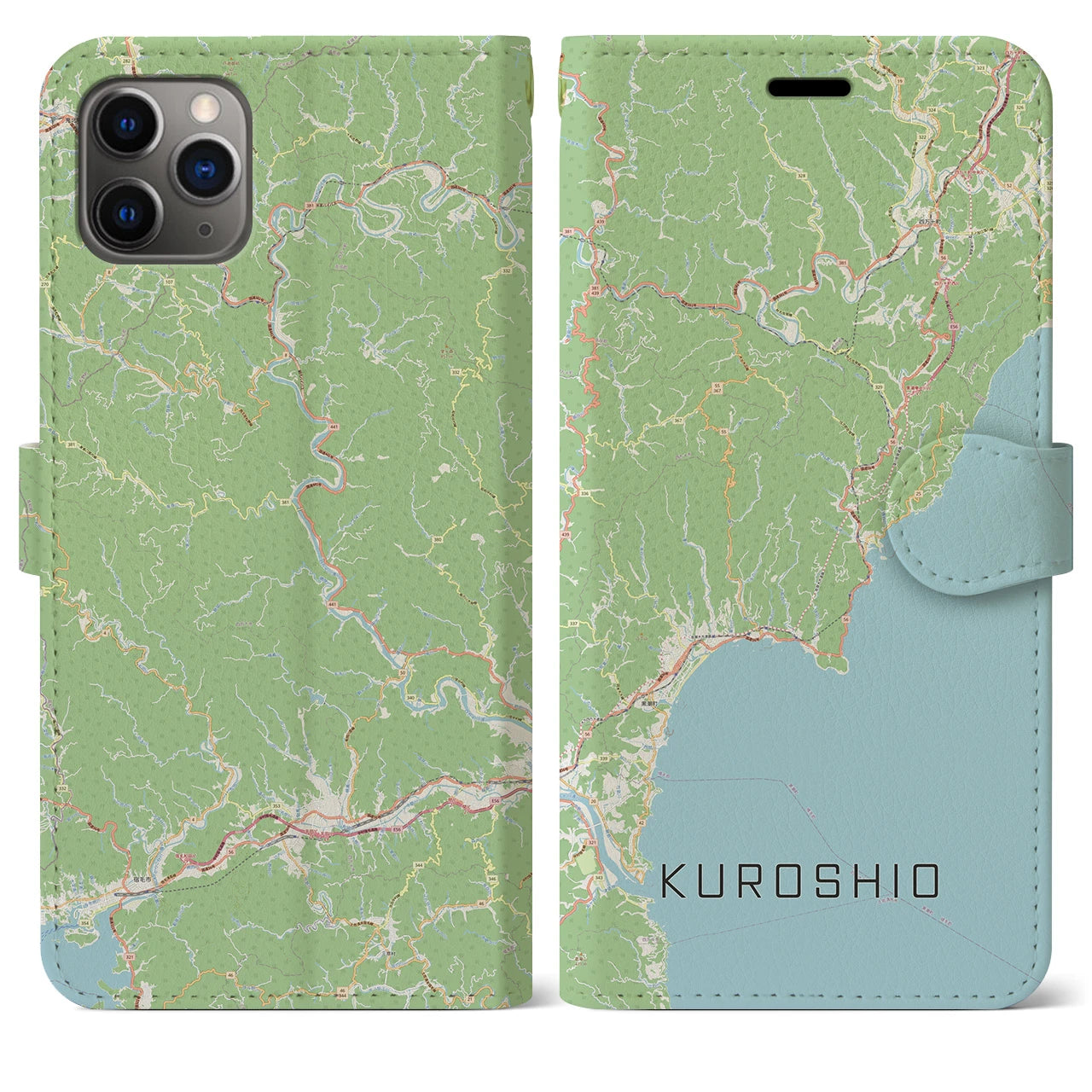 【黒潮(高知県)】地図柄iPhoneケース(手帳タイプ)ナチュラル・iPhone 11 Pro Max 用