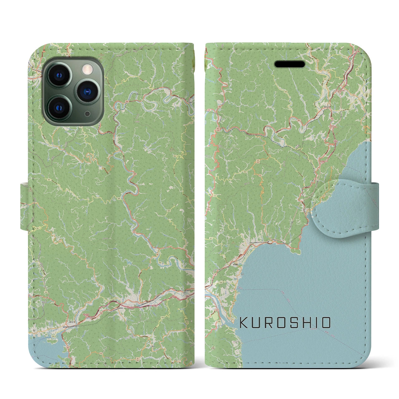 【黒潮(高知県)】地図柄iPhoneケース(手帳タイプ)ナチュラル・iPhone 11 Pro 用