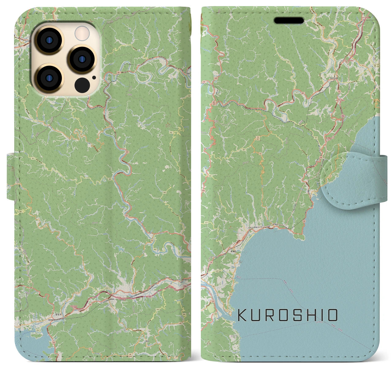 【黒潮(高知県)】地図柄iPhoneケース(手帳タイプ)ナチュラル・iPhone 12 Pro Max 用