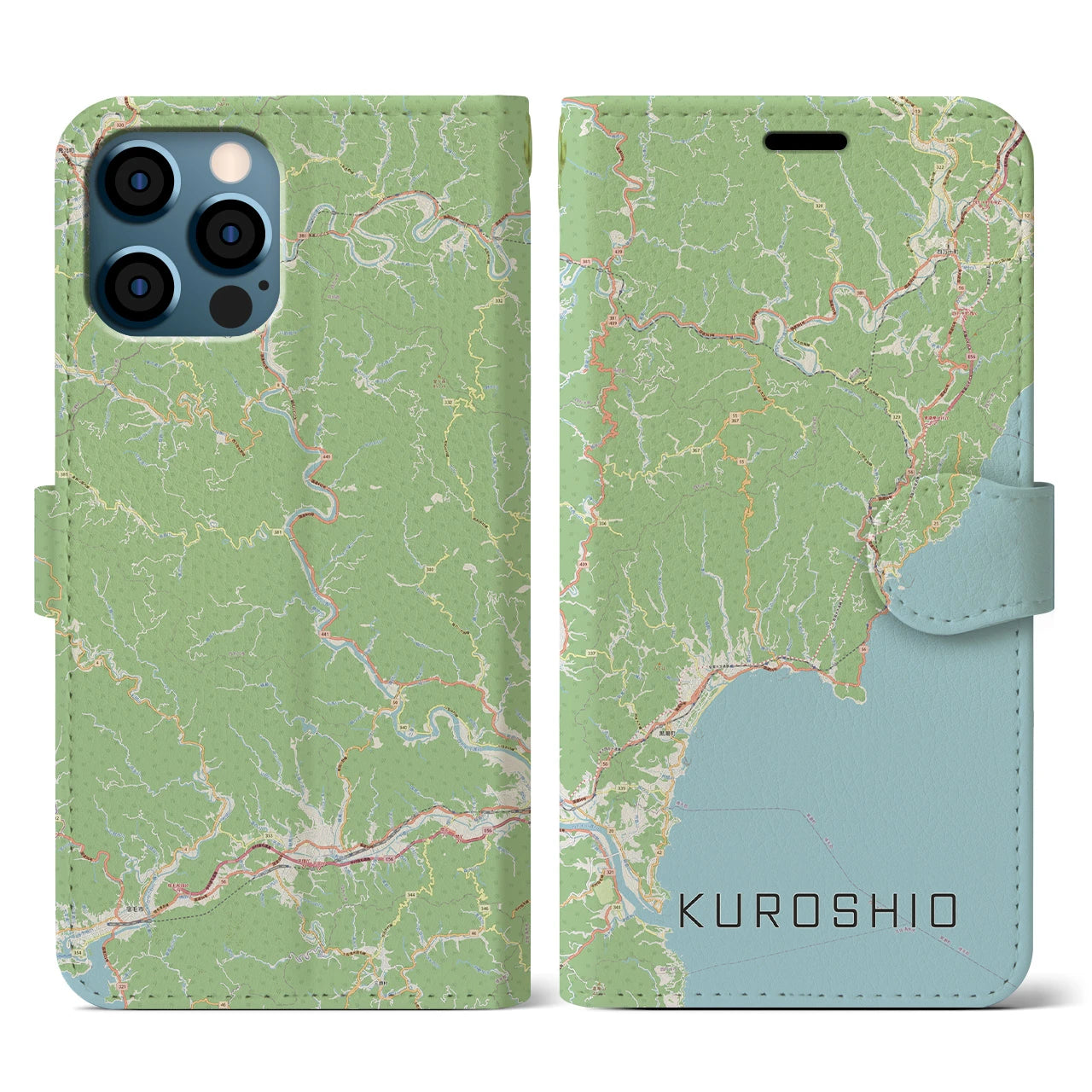 【黒潮(高知県)】地図柄iPhoneケース(手帳タイプ)ナチュラル・iPhone 12 / 12 Pro 用
