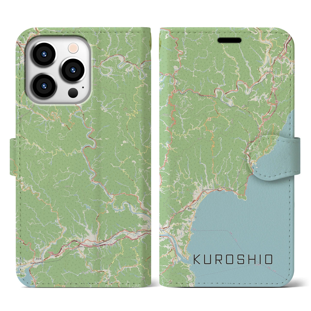 【黒潮(高知県)】地図柄iPhoneケース(手帳タイプ)ナチュラル・iPhone 13 Pro 用