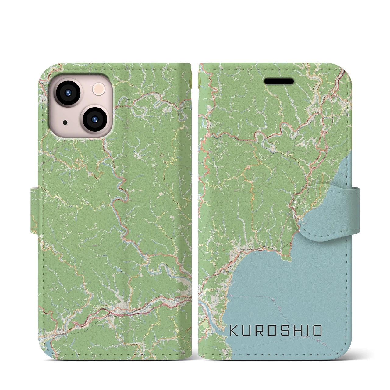 【黒潮(高知県)】地図柄iPhoneケース(手帳タイプ)ナチュラル・iPhone 13 mini 用