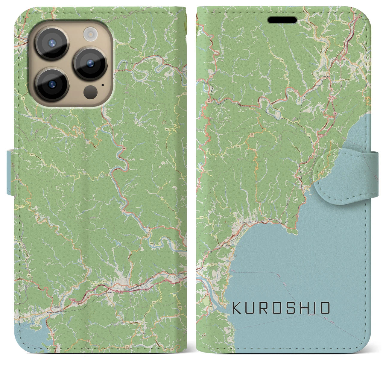 【黒潮(高知県)】地図柄iPhoneケース(手帳タイプ)ナチュラル・iPhone 14 Pro Max 用