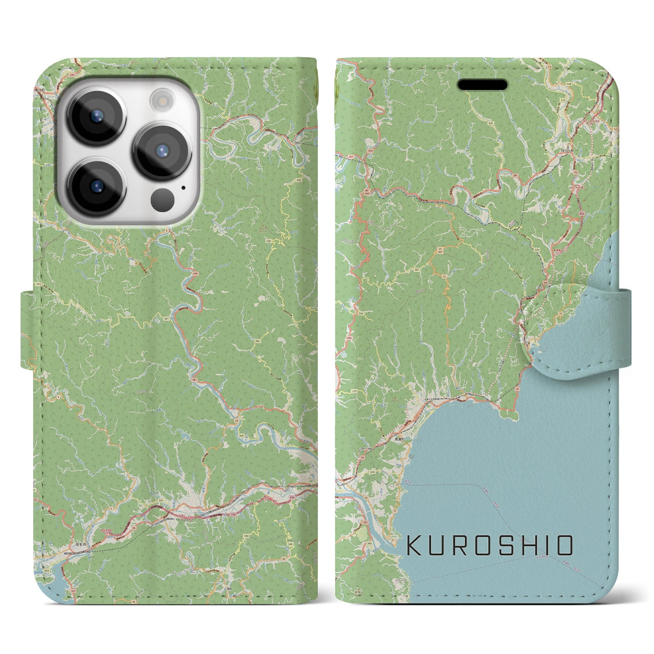 【黒潮(高知県)】地図柄iPhoneケース(手帳タイプ)ナチュラル・iPhone 14 Pro 用