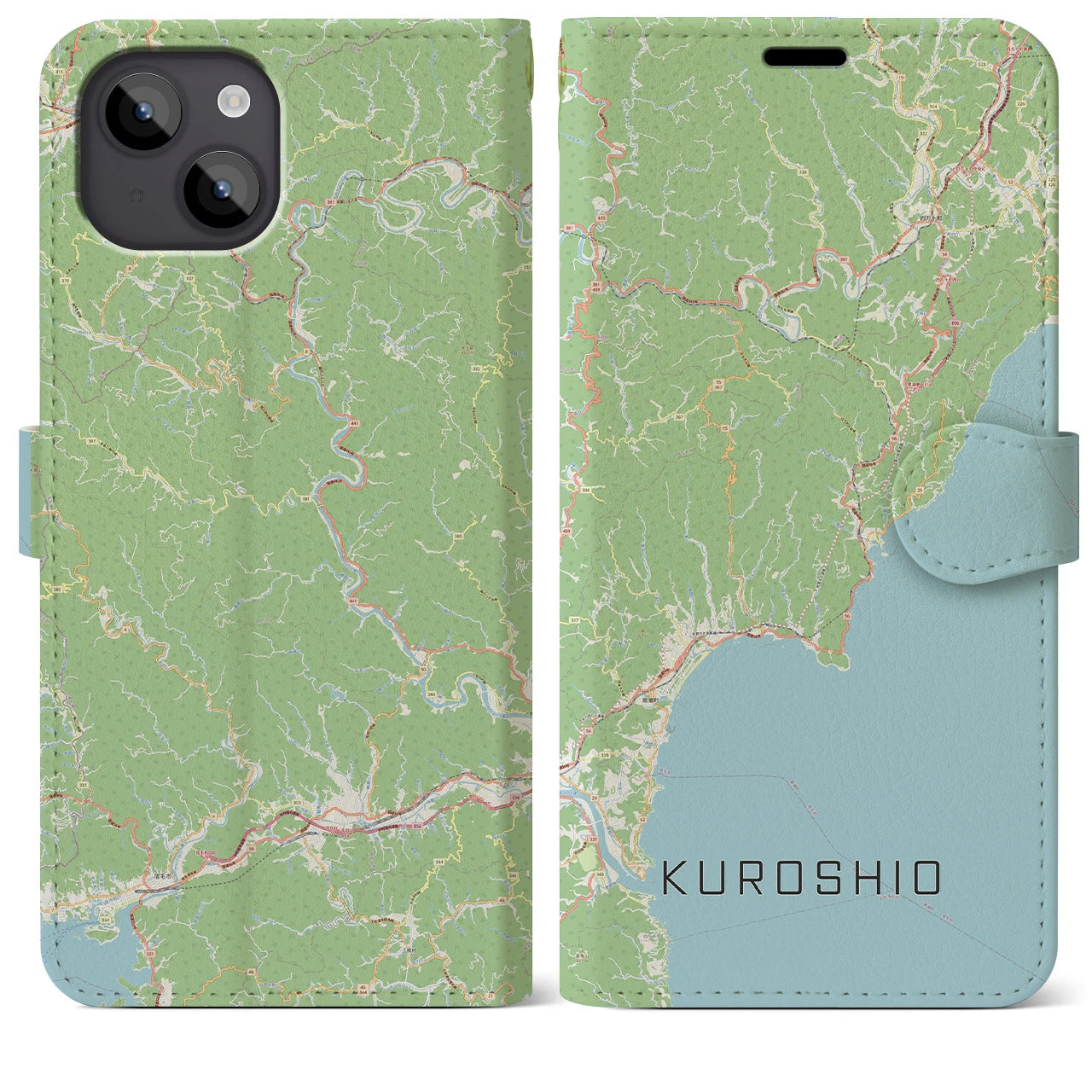 【黒潮(高知県)】地図柄iPhoneケース(手帳タイプ)ナチュラル・iPhone 14 Plus 用