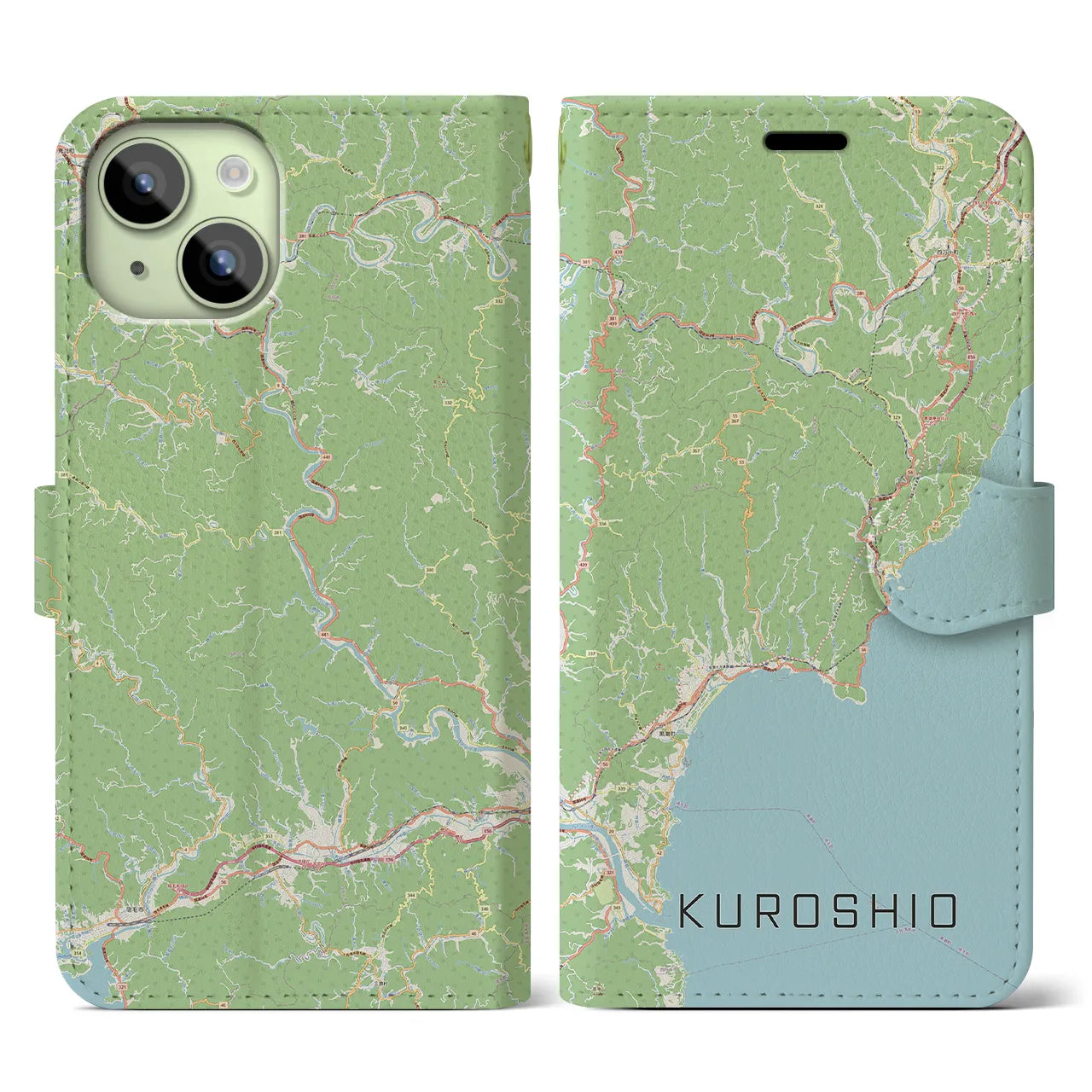 【黒潮(高知県)】地図柄iPhoneケース(手帳タイプ)ナチュラル・iPhone 15 用