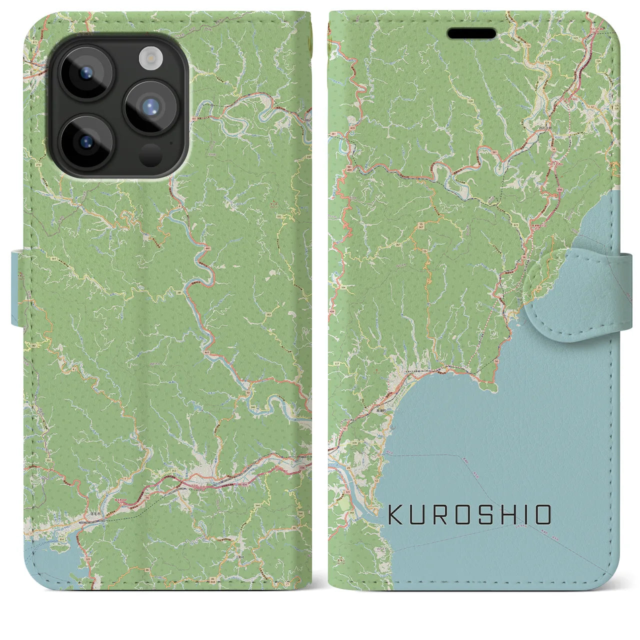 【黒潮(高知県)】地図柄iPhoneケース(手帳タイプ)ナチュラル・iPhone 15 Pro Max 用