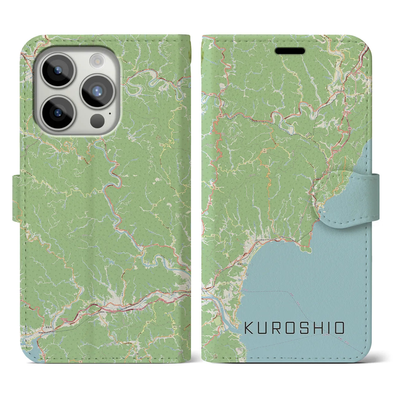 【黒潮(高知県)】地図柄iPhoneケース(手帳タイプ)ナチュラル・iPhone 15 Pro 用