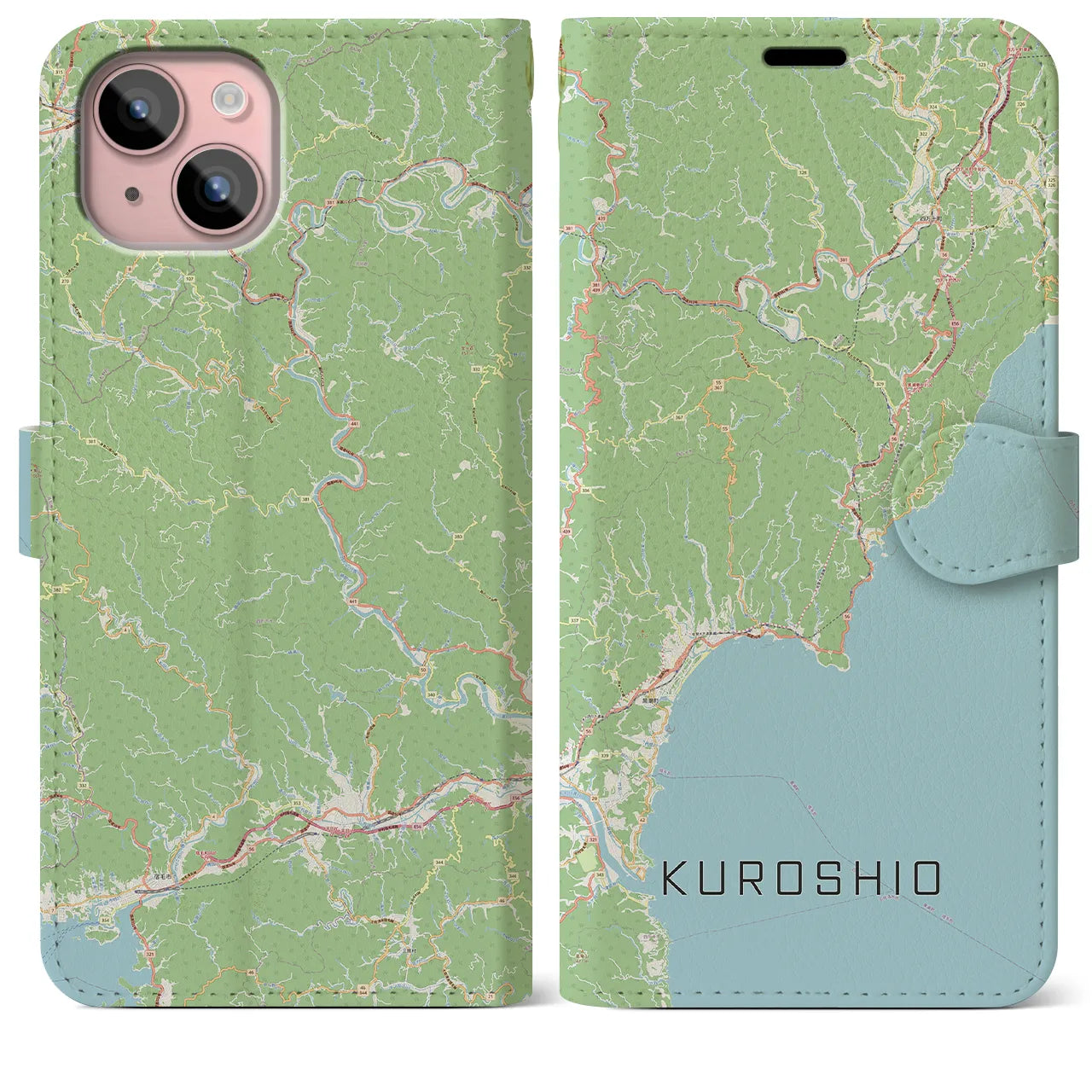 【黒潮(高知県)】地図柄iPhoneケース(手帳タイプ)ナチュラル・iPhone 15 Plus 用