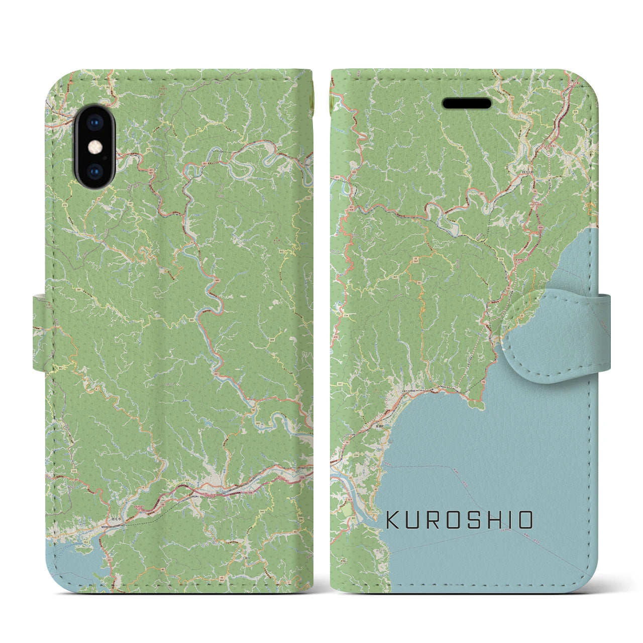 【黒潮(高知県)】地図柄iPhoneケース(手帳タイプ)ナチュラル・iPhone XS / X 用