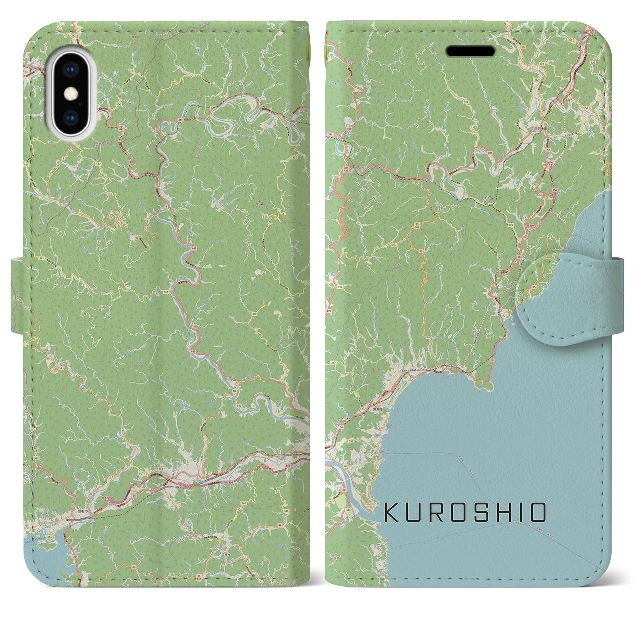【黒潮(高知県)】地図柄iPhoneケース(手帳タイプ)ナチュラル・iPhone XS Max 用