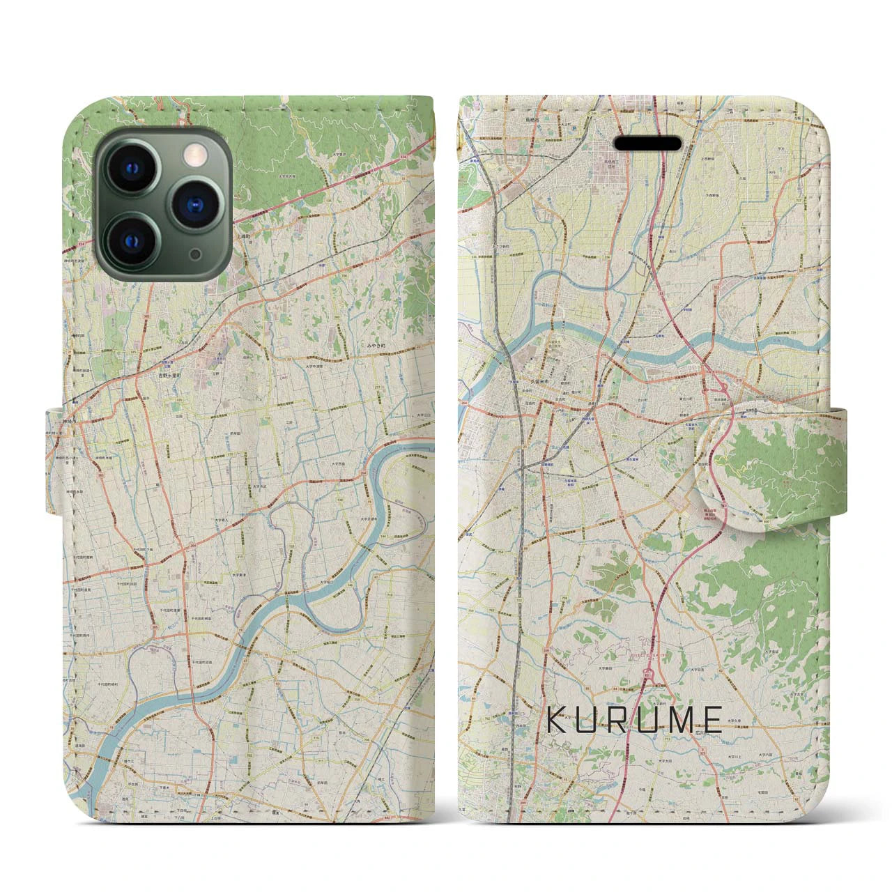 【久留米(福岡県)】地図柄iPhoneケース(手帳タイプ)ナチュラル・iPhone 11 Pro 用