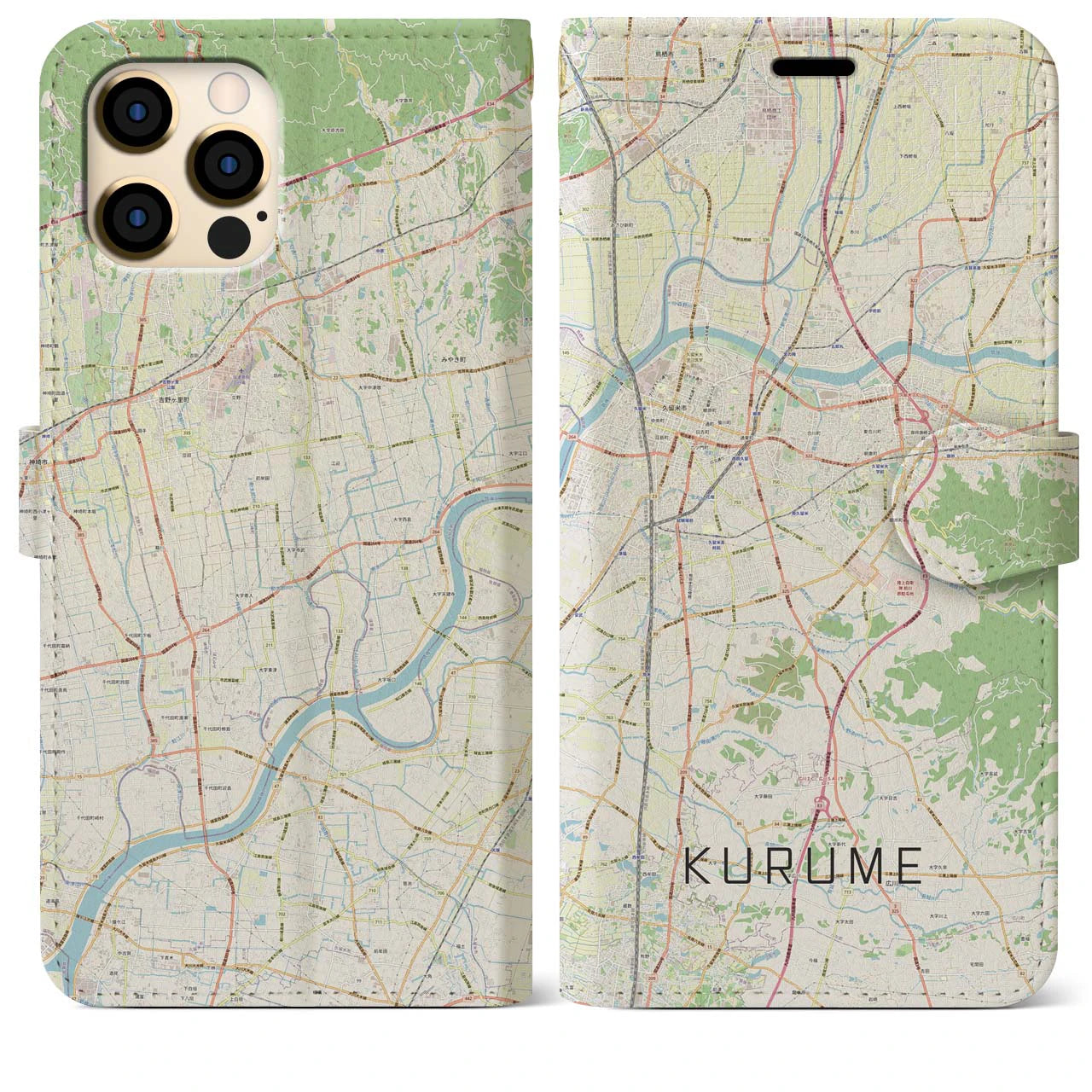 【久留米(福岡県)】地図柄iPhoneケース(手帳タイプ)ナチュラル・iPhone 12 Pro Max 用