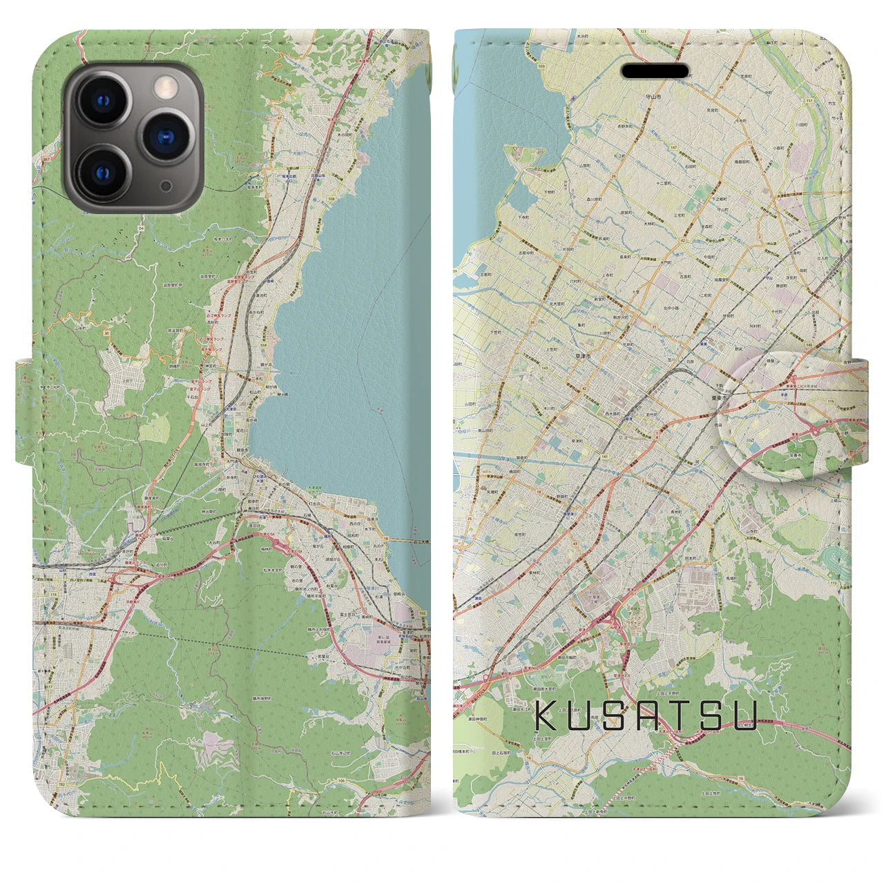 【草津(滋賀県)】地図柄iPhoneケース(手帳タイプ)ナチュラル・iPhone 11 Pro Max 用