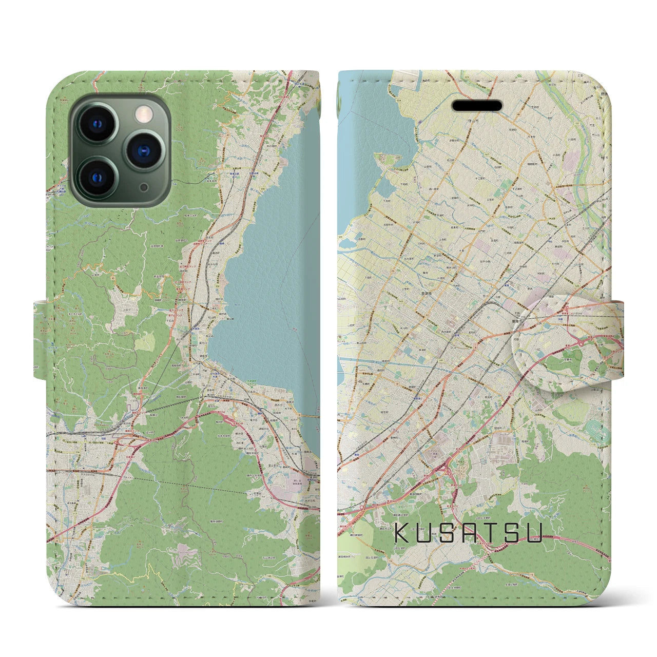 【草津(滋賀県)】地図柄iPhoneケース(手帳タイプ)ナチュラル・iPhone 11 Pro 用