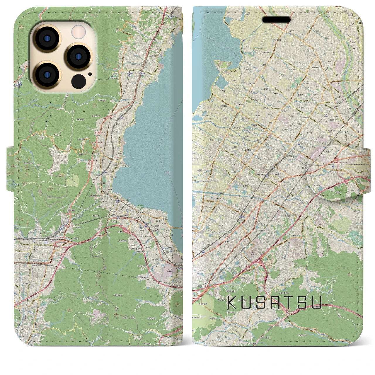 【草津(滋賀県)】地図柄iPhoneケース(手帳タイプ)ナチュラル・iPhone 12 Pro Max 用
