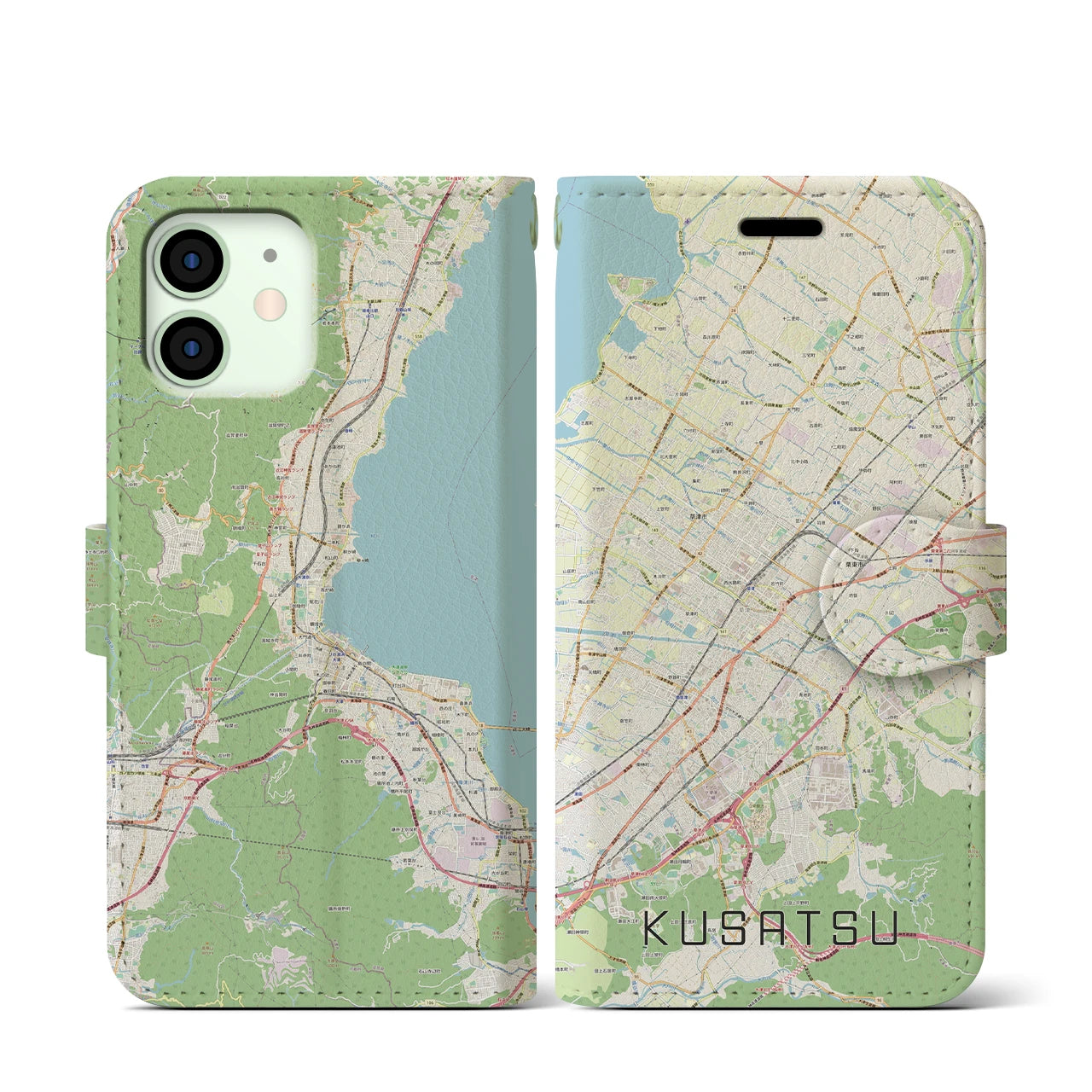 【草津(滋賀県)】地図柄iPhoneケース(手帳タイプ)ナチュラル・iPhone 12 mini 用