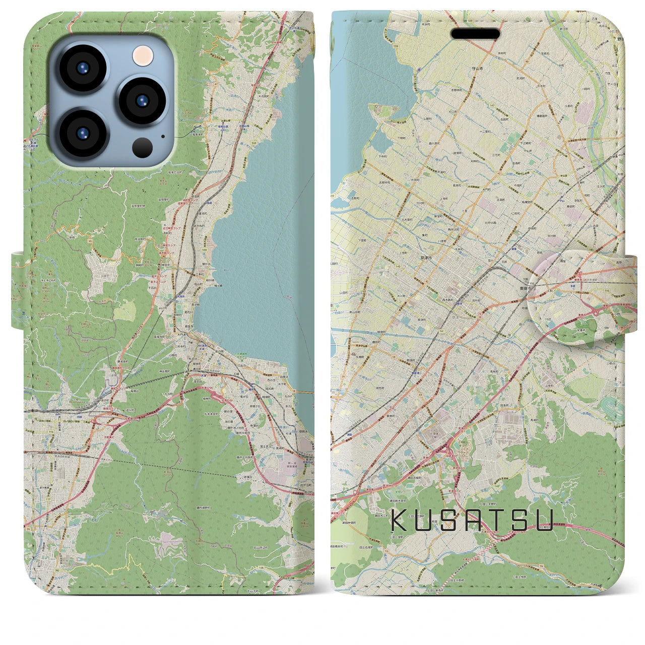 【草津(滋賀県)】地図柄iPhoneケース(手帳タイプ)ナチュラル・iPhone 13 Pro Max 用