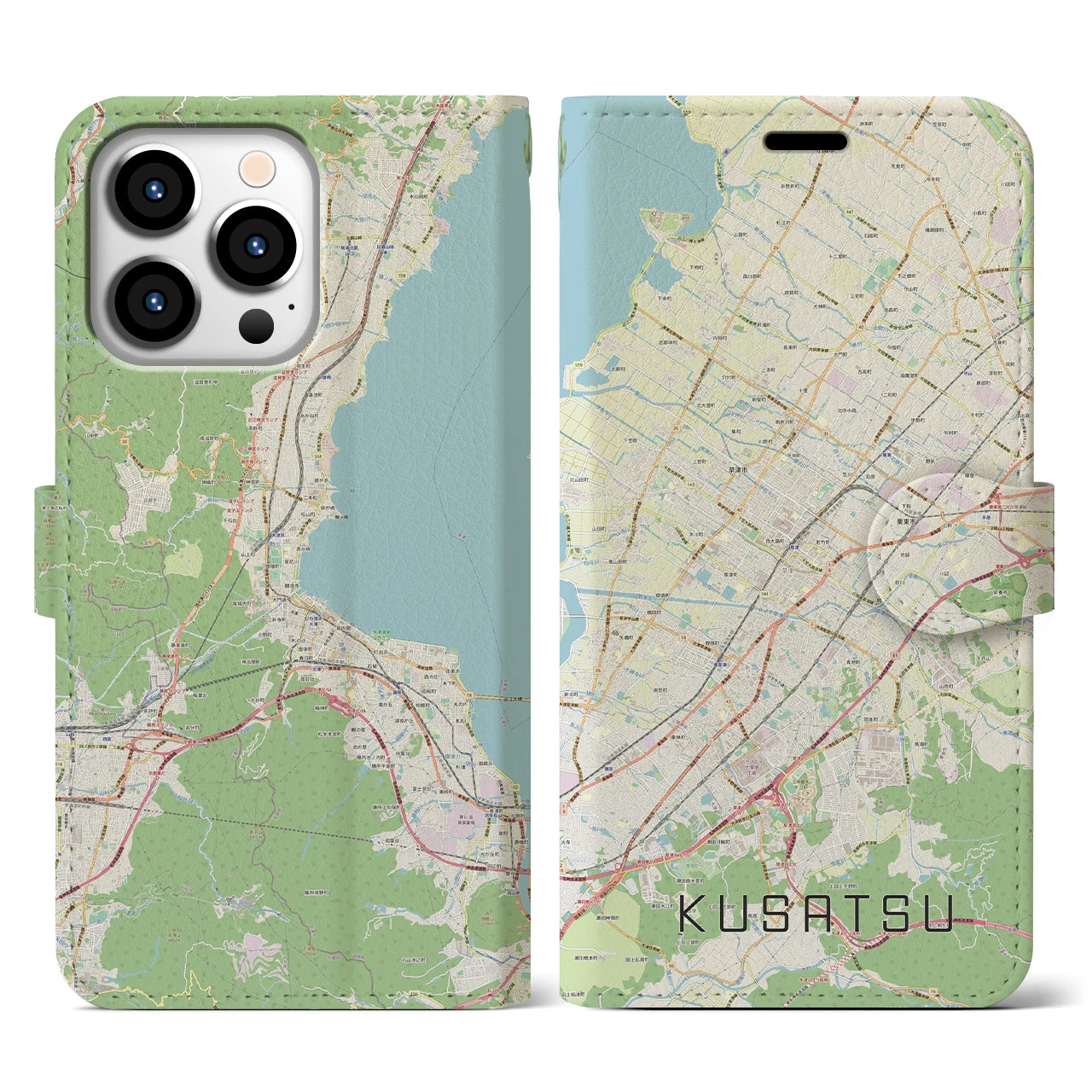 【草津(滋賀県)】地図柄iPhoneケース(手帳タイプ)ナチュラル・iPhone 13 Pro 用
