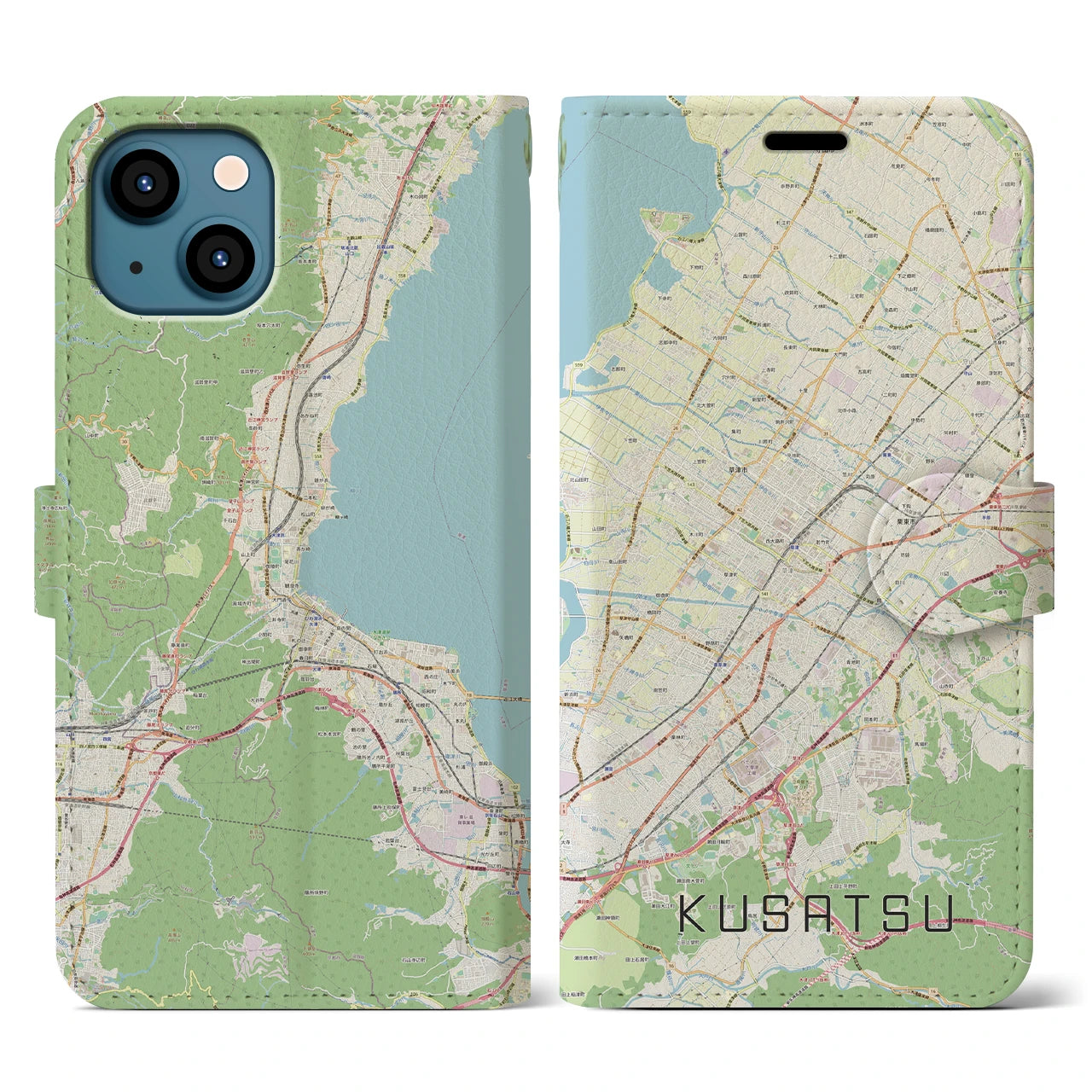 【草津(滋賀県)】地図柄iPhoneケース(手帳タイプ)ナチュラル・iPhone 13 用