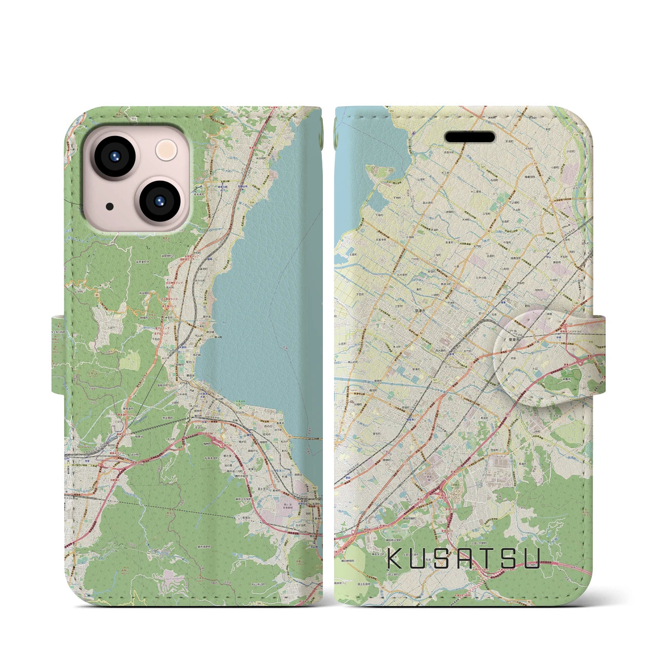 【草津(滋賀県)】地図柄iPhoneケース(手帳タイプ)ナチュラル・iPhone 13 mini 用