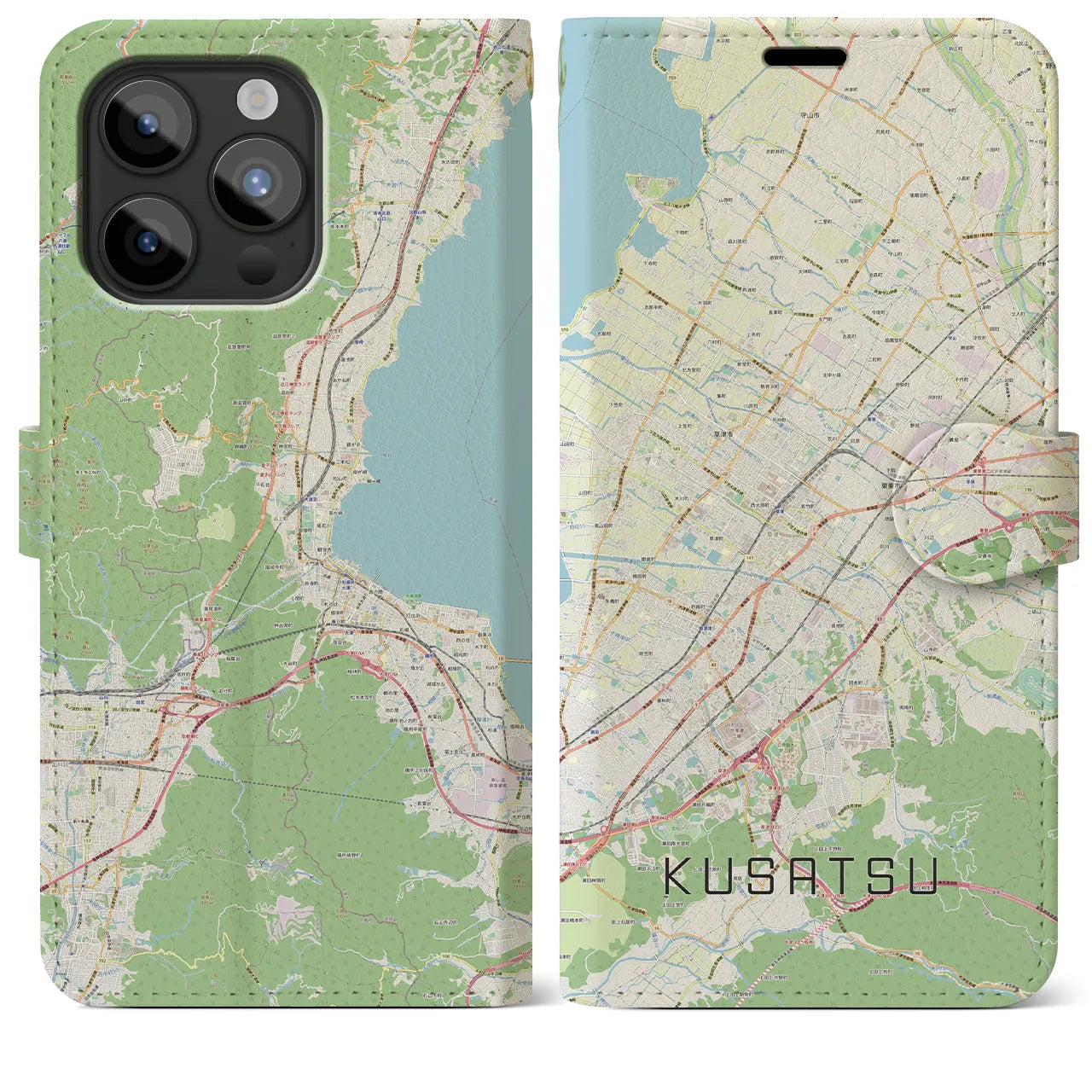 【草津(滋賀県)】地図柄iPhoneケース(手帳タイプ)ナチュラル・iPhone 15 Pro Max 用