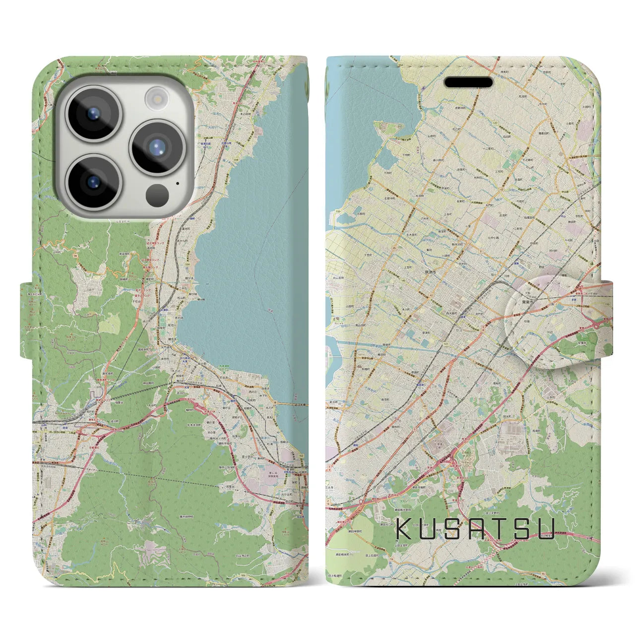 【草津(滋賀県)】地図柄iPhoneケース(手帳タイプ)ナチュラル・iPhone 15 Pro 用