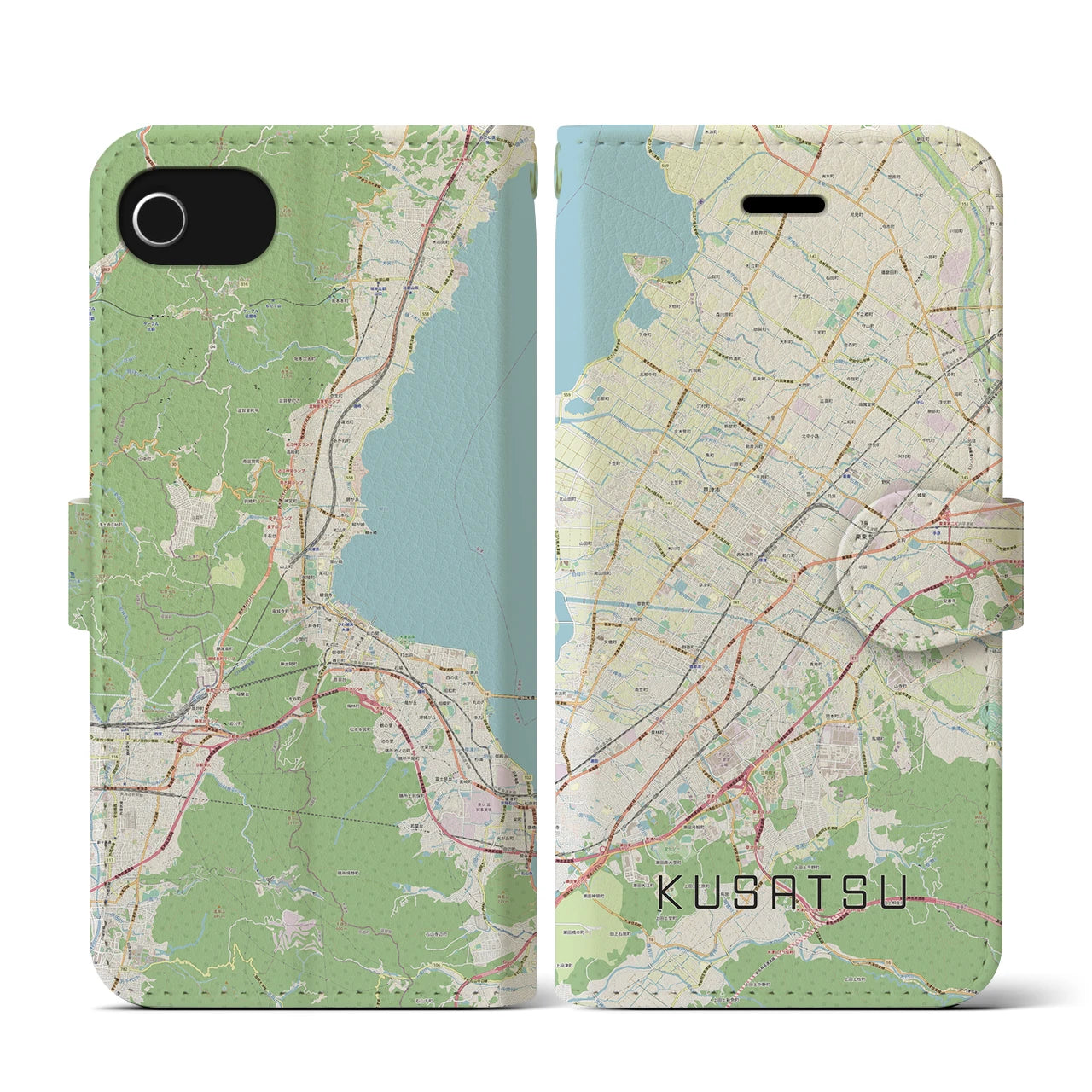 【草津(滋賀県)】地図柄iPhoneケース(手帳タイプ)ナチュラル・iPhone SE(第3 / 第2世代) / 8 / 7 / 6s / 6 用