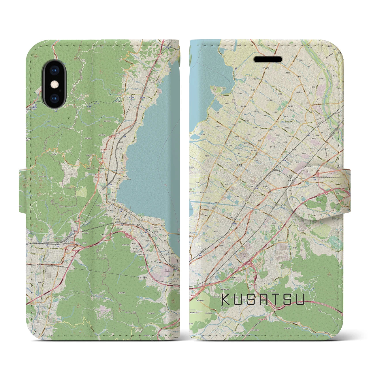 【草津(滋賀県)】地図柄iPhoneケース(手帳タイプ)ナチュラル・iPhone XS / X 用