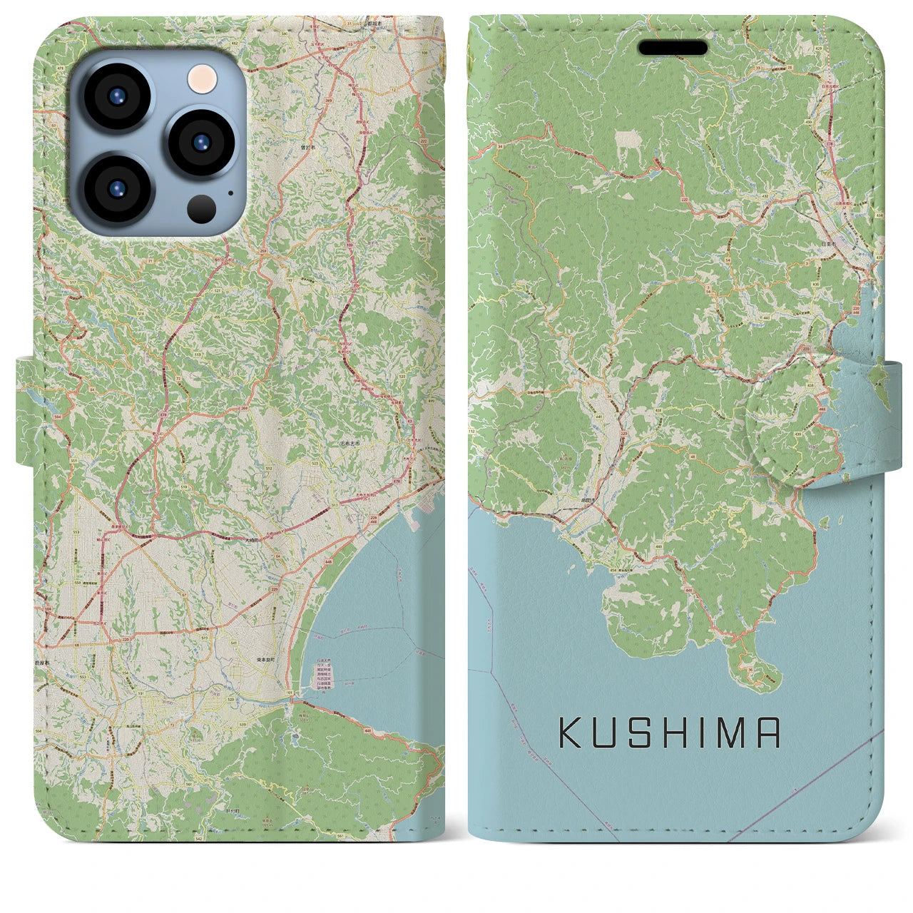 【串間(宮崎県)】地図柄iPhoneケース(手帳タイプ)ナチュラル・iPhone 13 Pro Max 用