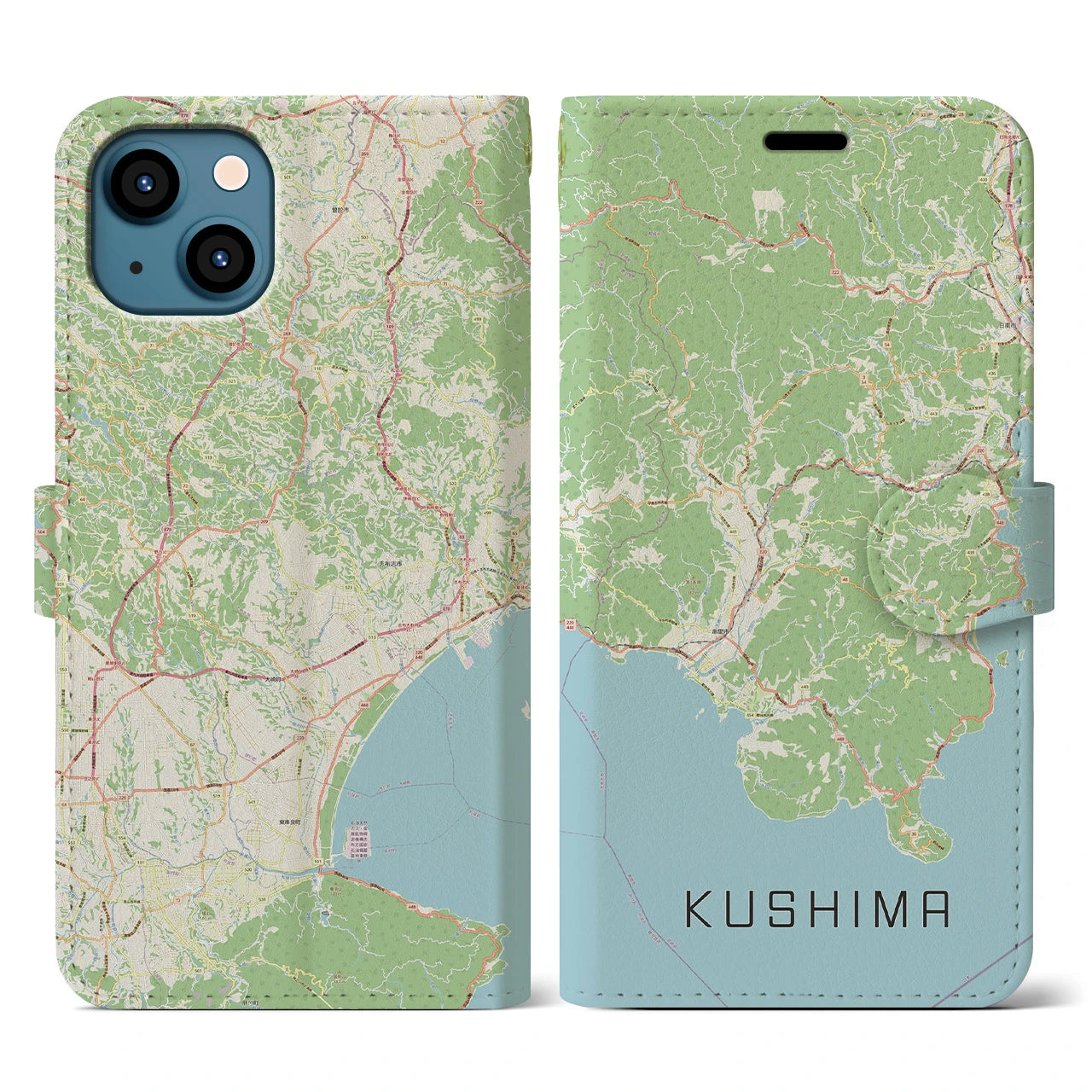 【串間(宮崎県)】地図柄iPhoneケース(手帳タイプ)ナチュラル・iPhone 13 用