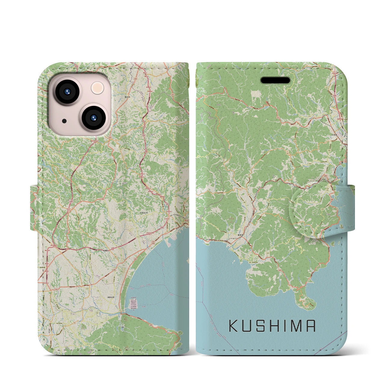【串間(宮崎県)】地図柄iPhoneケース(手帳タイプ)ナチュラル・iPhone 13 mini 用