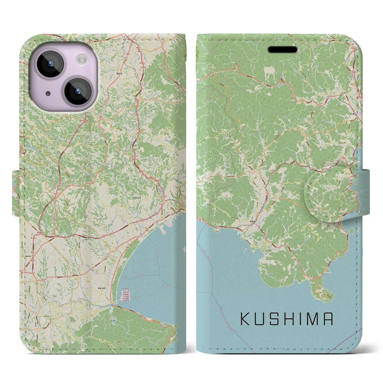 【串間(宮崎県)】地図柄iPhoneケース(手帳タイプ)ナチュラル・iPhone 14 用