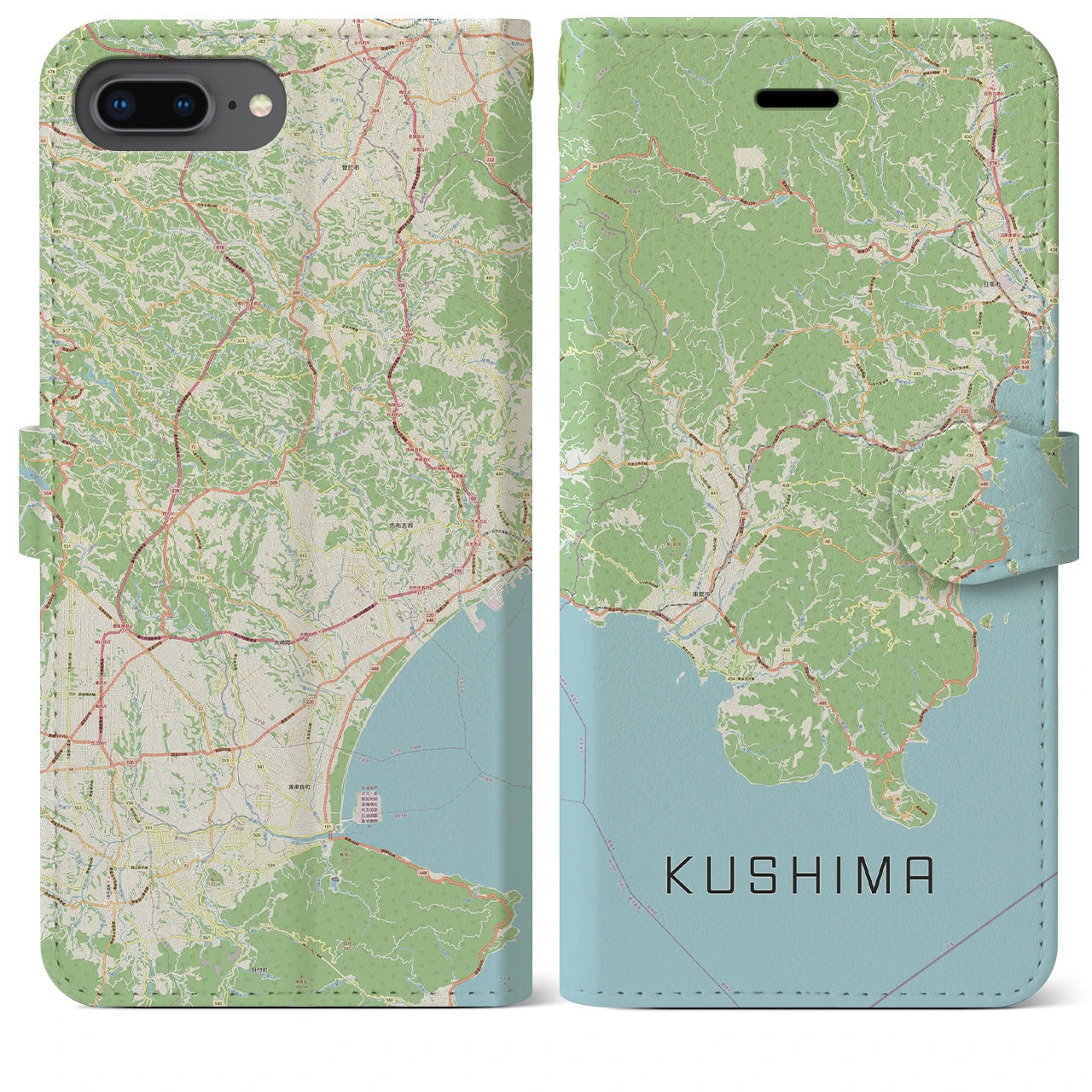 【串間(宮崎県)】地図柄iPhoneケース(手帳タイプ)ナチュラル・iPhone 8Plus /7Plus / 6sPlus / 6Plus 用