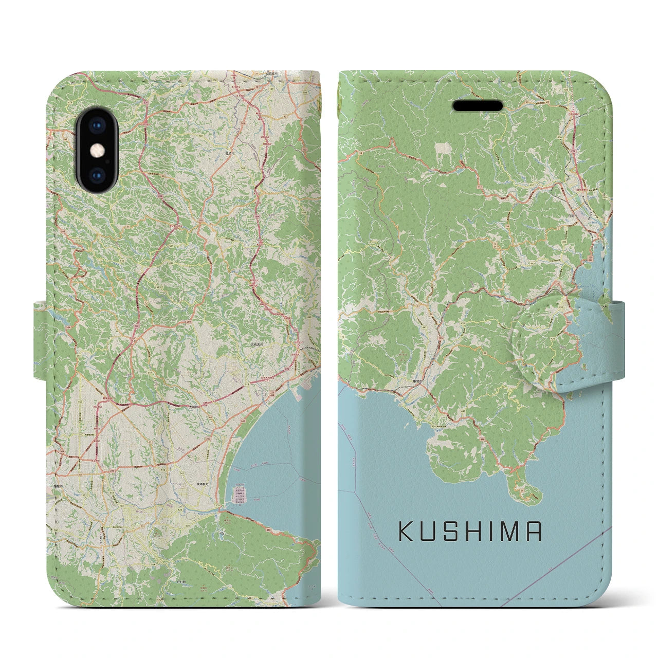 【串間(宮崎県)】地図柄iPhoneケース(手帳タイプ)ナチュラル・iPhone XS / X 用