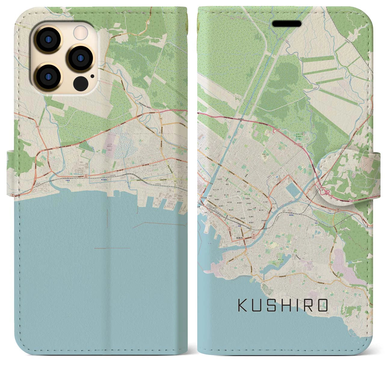 【釧路(北海道)】地図柄iPhoneケース(手帳タイプ)ナチュラル・iPhone 12 Pro Max 用