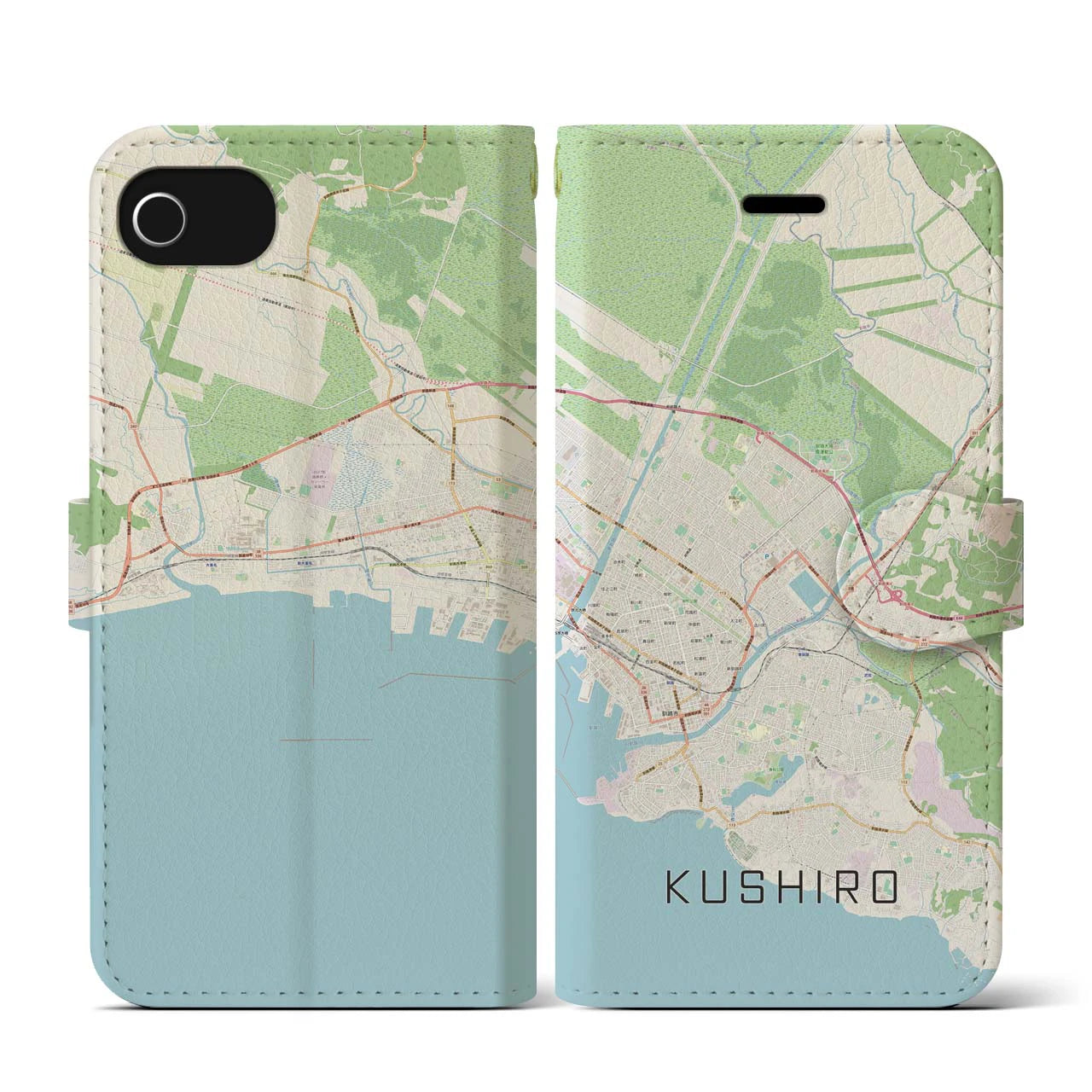 【釧路(北海道)】地図柄iPhoneケース(手帳タイプ)ナチュラル・iPhone SE(第3 / 第2世代) / 8 / 7 / 6s / 6 用