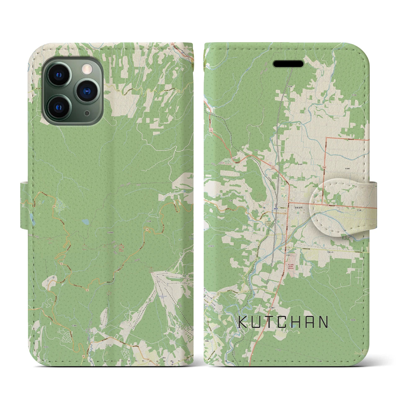 【倶知安(北海道)】地図柄iPhoneケース(手帳タイプ)ナチュラル・iPhone 11 Pro 用