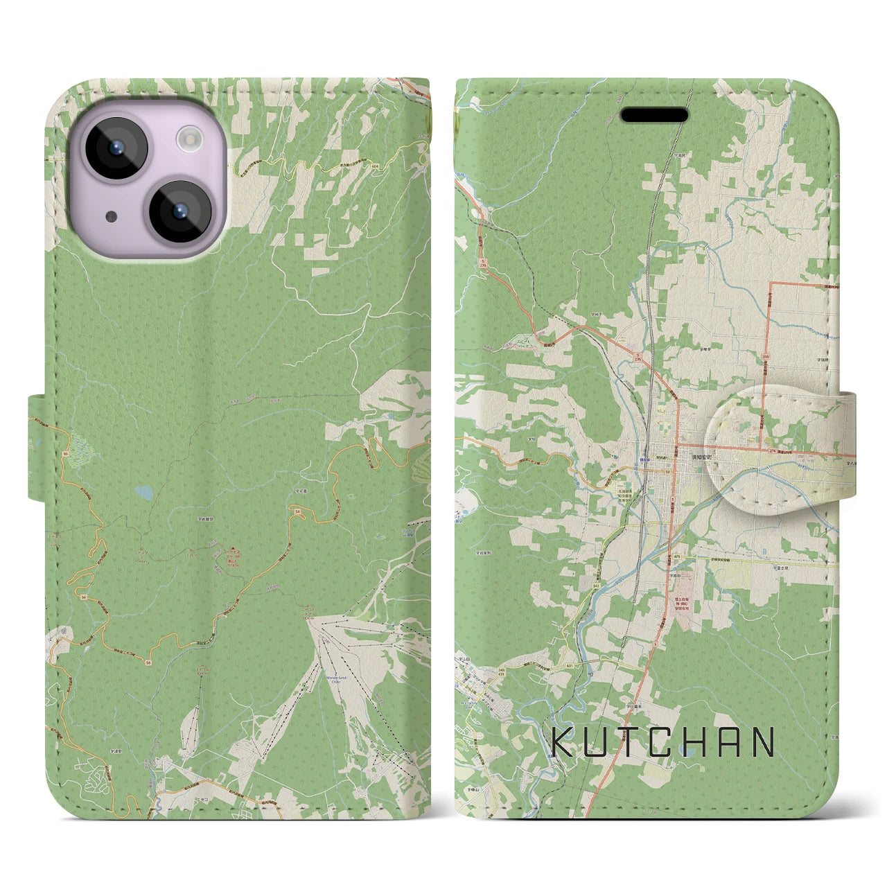 【倶知安(北海道)】地図柄iPhoneケース(手帳タイプ)ナチュラル・iPhone 14 用