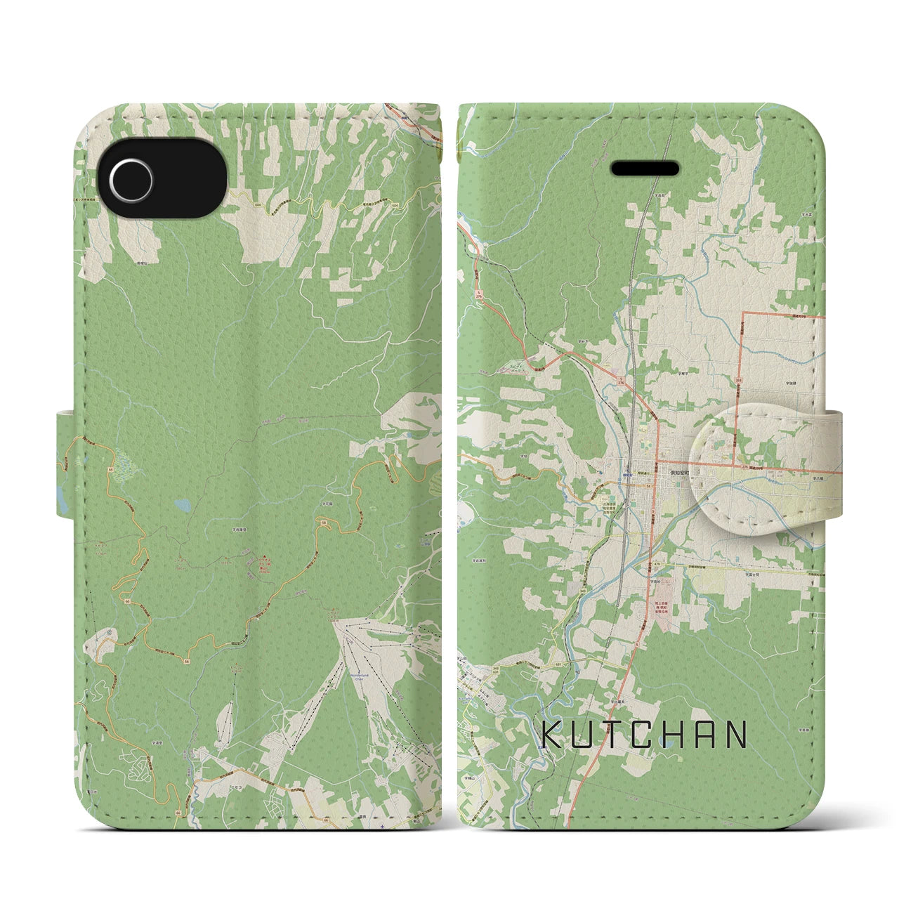 【倶知安(北海道)】地図柄iPhoneケース(手帳タイプ)ナチュラル・iPhone SE(第3 / 第2世代) / 8 / 7 / 6s / 6 用