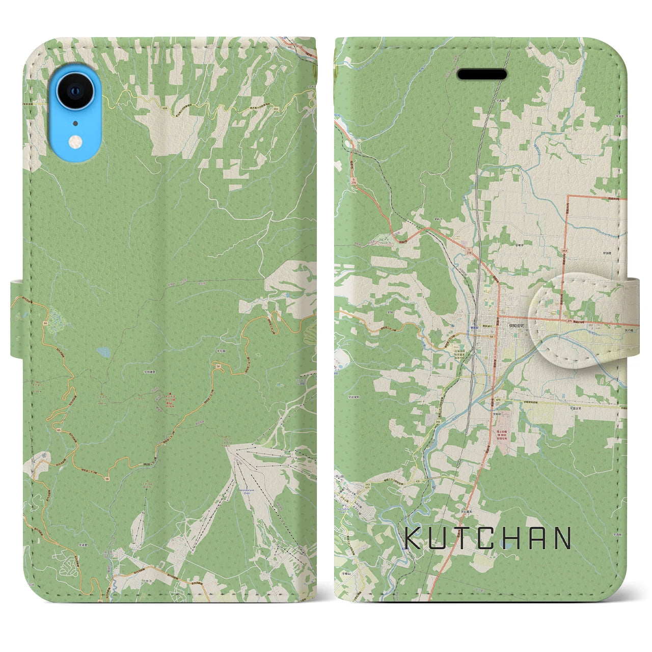 【倶知安(北海道)】地図柄iPhoneケース(手帳タイプ)ナチュラル・iPhone XR 用