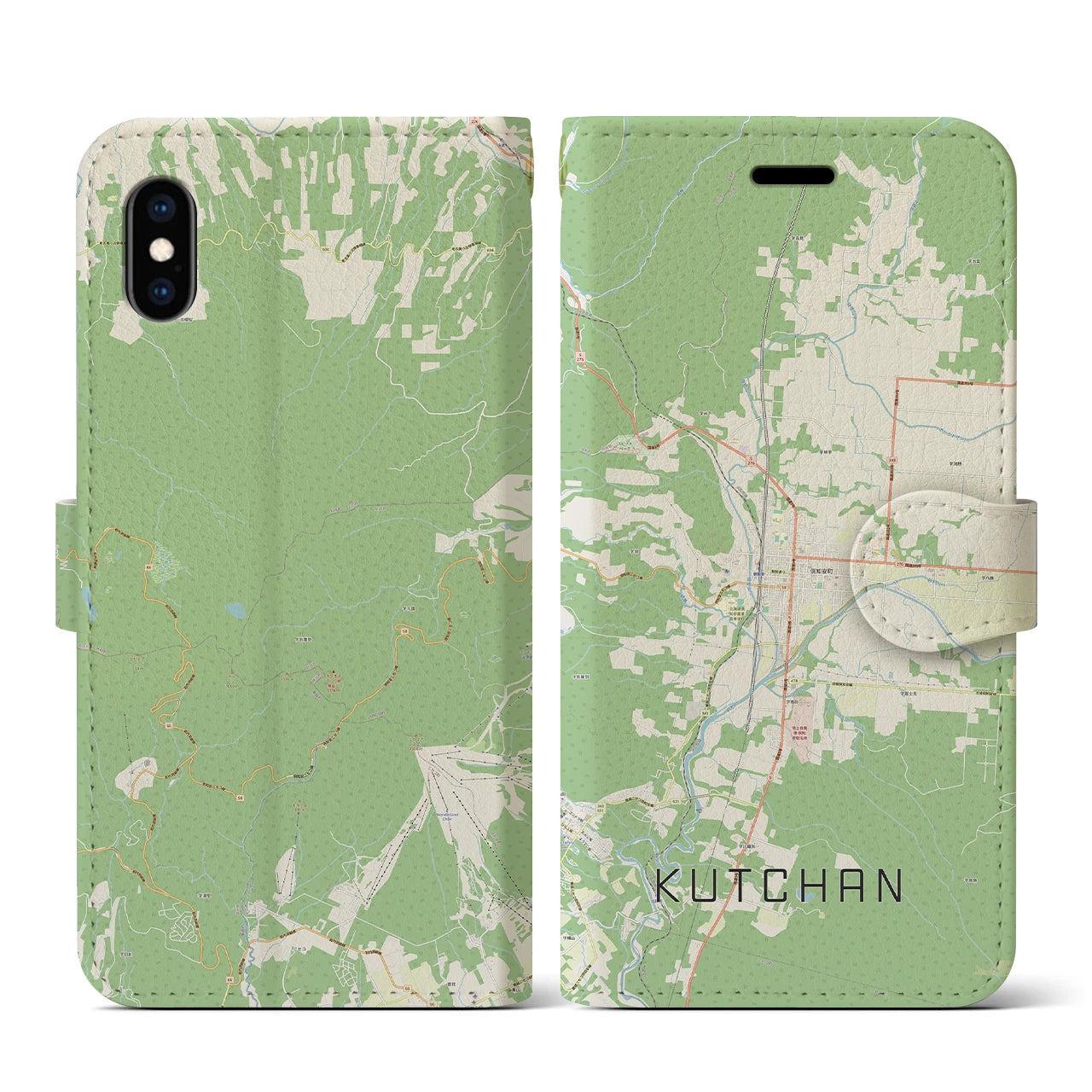 【倶知安(北海道)】地図柄iPhoneケース(手帳タイプ)ナチュラル・iPhone XS / X 用