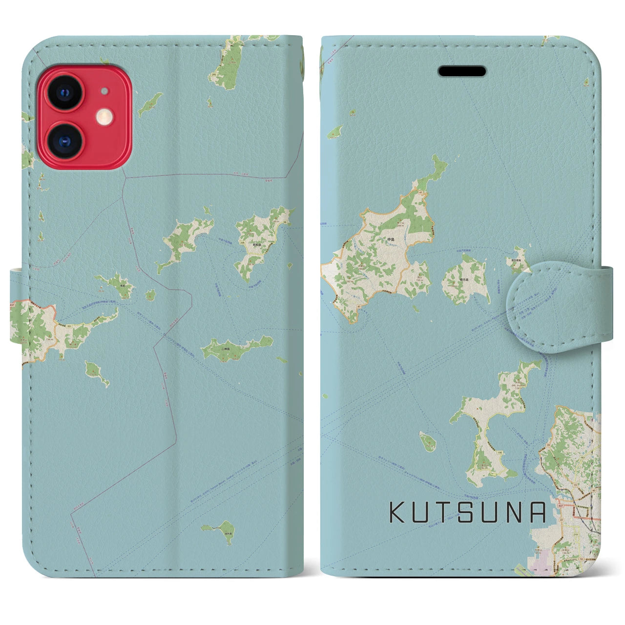 【忽那(愛媛県)】地図柄iPhoneケース(手帳タイプ)ナチュラル・iPhone 11 用