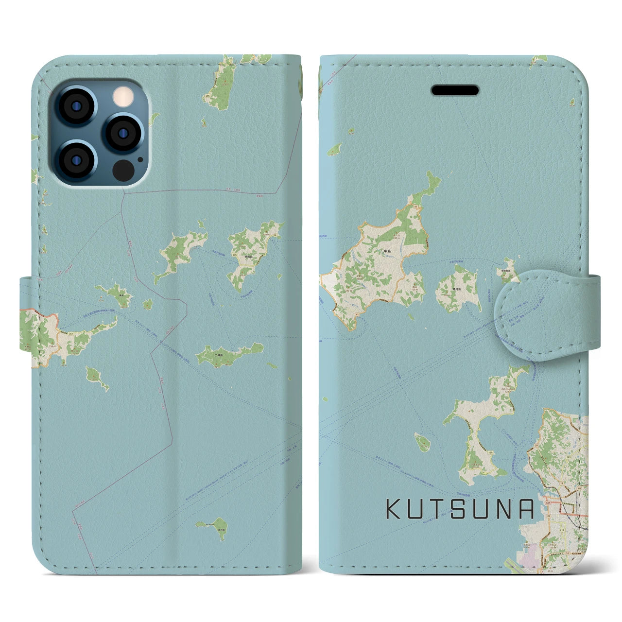 【忽那(愛媛県)】地図柄iPhoneケース(手帳タイプ)ナチュラル・iPhone 12 / 12 Pro 用