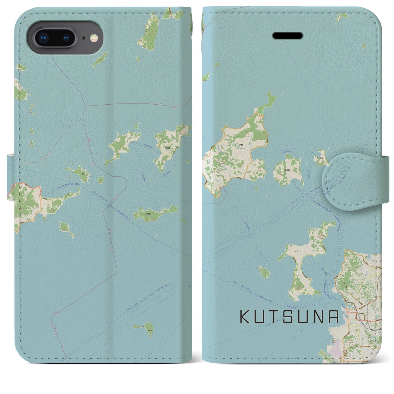 【忽那(愛媛県)】地図柄iPhoneケース(手帳タイプ)ナチュラル・iPhone 8Plus /7Plus / 6sPlus / 6Plus 用