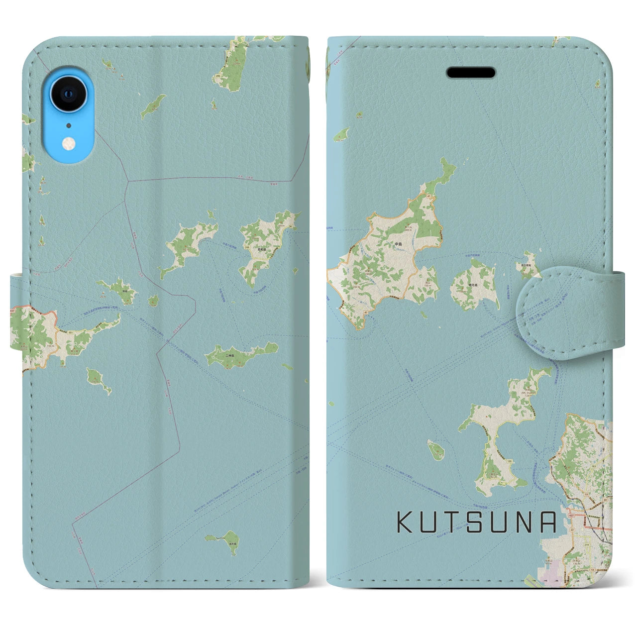 【忽那(愛媛県)】地図柄iPhoneケース(手帳タイプ)ナチュラル・iPhone XR 用