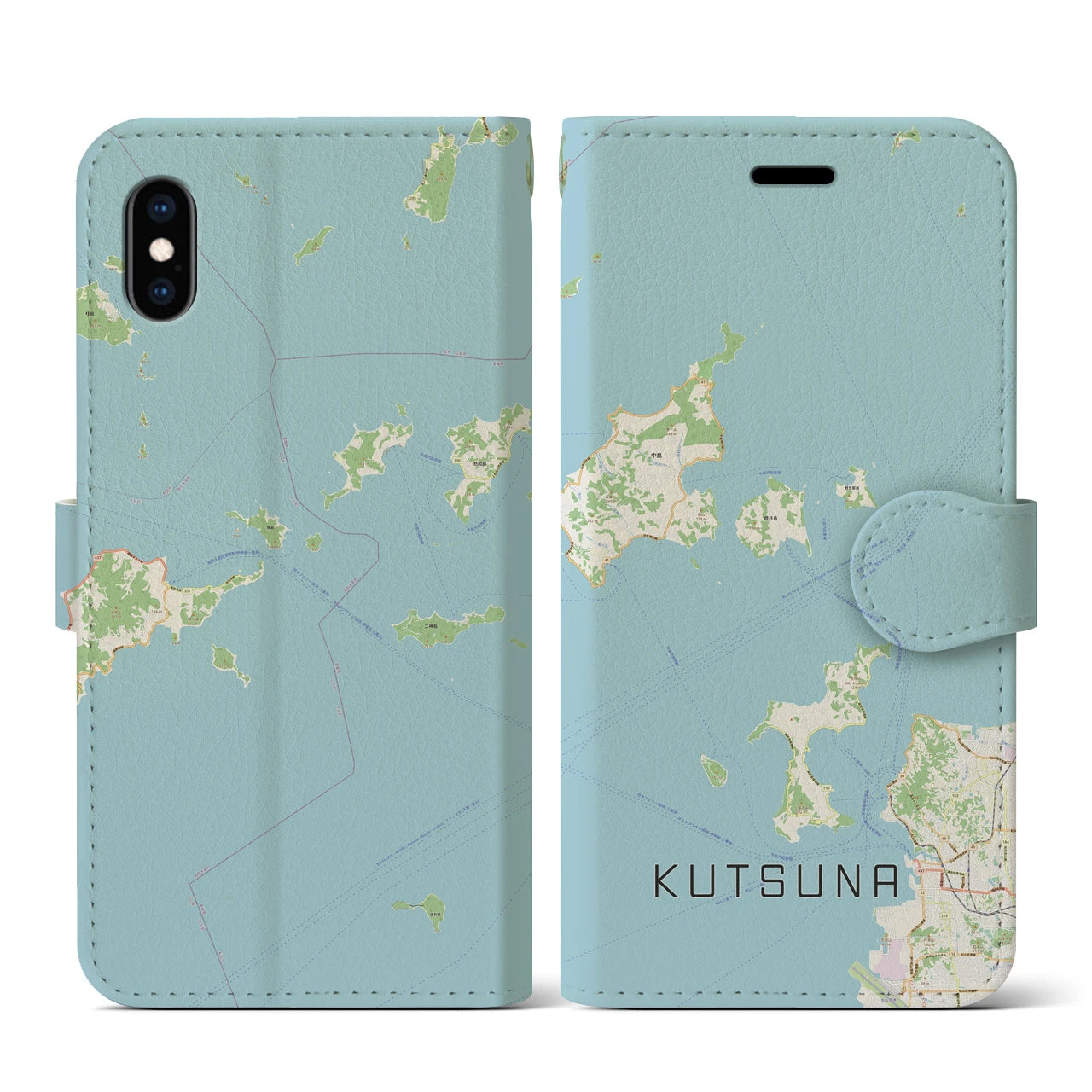 【忽那(愛媛県)】地図柄iPhoneケース(手帳タイプ)ナチュラル・iPhone XS / X 用
