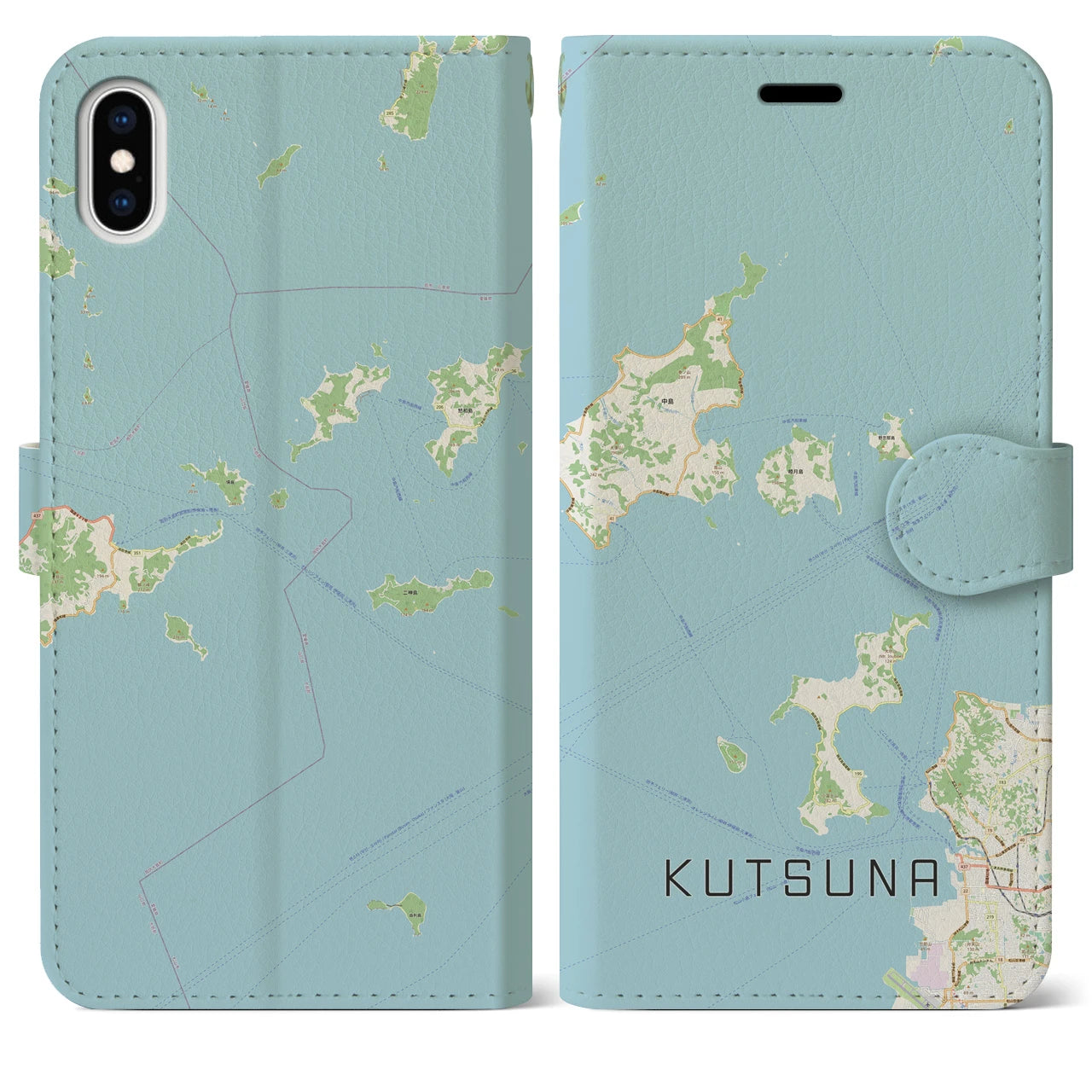 【忽那(愛媛県)】地図柄iPhoneケース(手帳タイプ)ナチュラル・iPhone XS Max 用